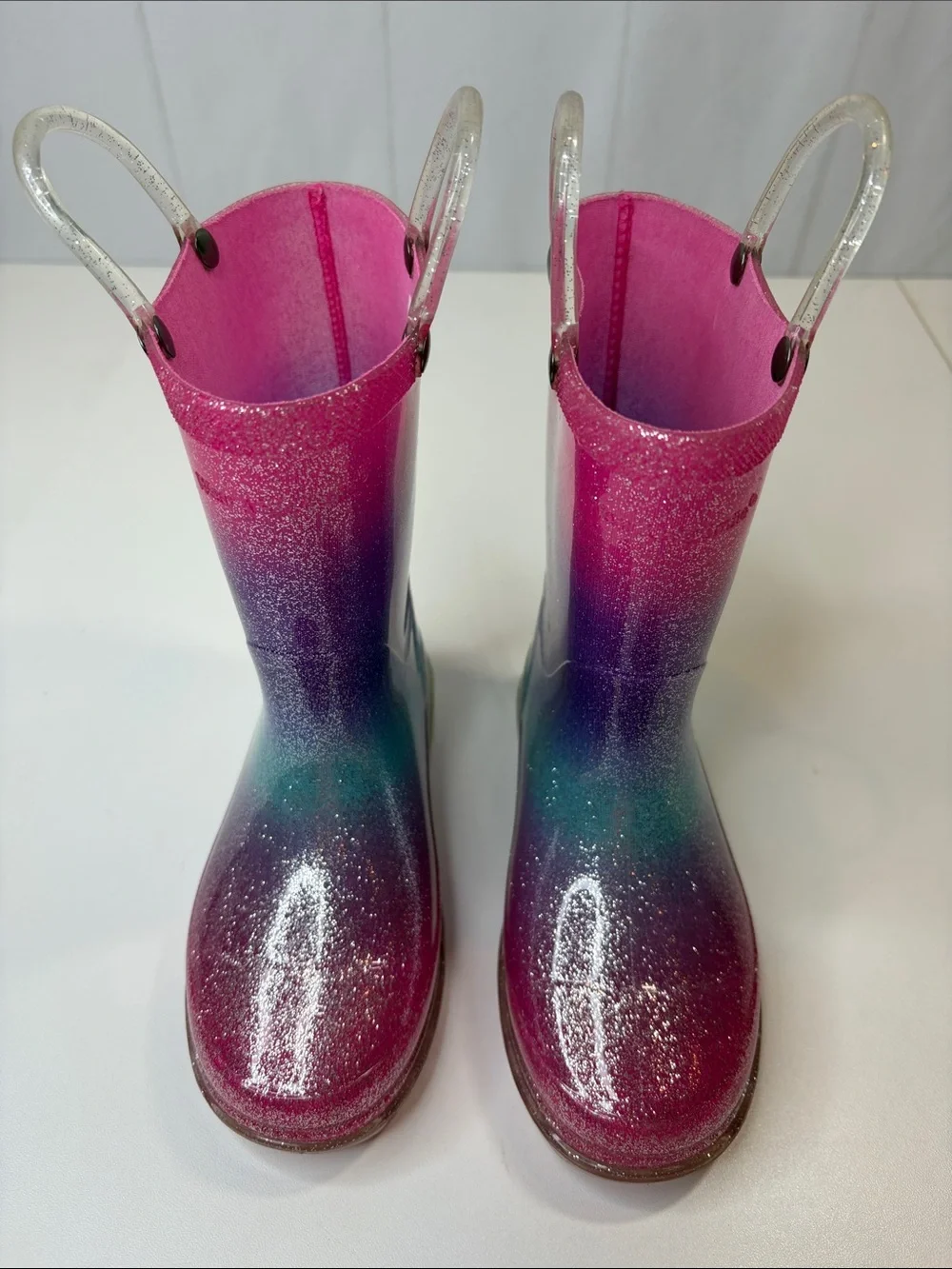 Western Chief Glitter Ombre Kids Rain Boots - Pink Purple Teal girls 10 Like New
